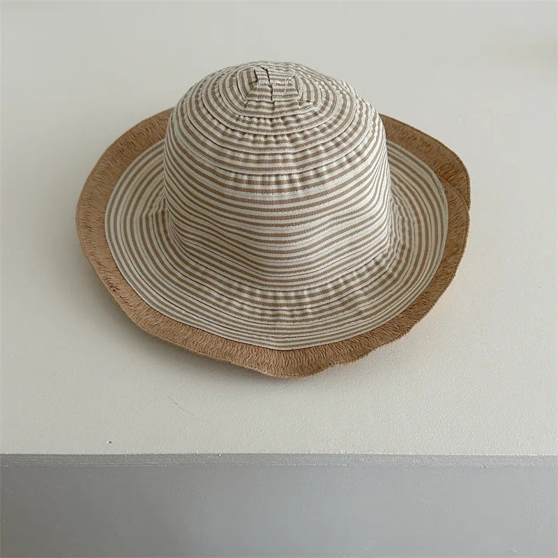 50-52cm Baby SunHat Summer Girls Bucket Hat Kids Cotton Travel Hats Child Big Brim Outdoor Beach Caps Casual Cap
