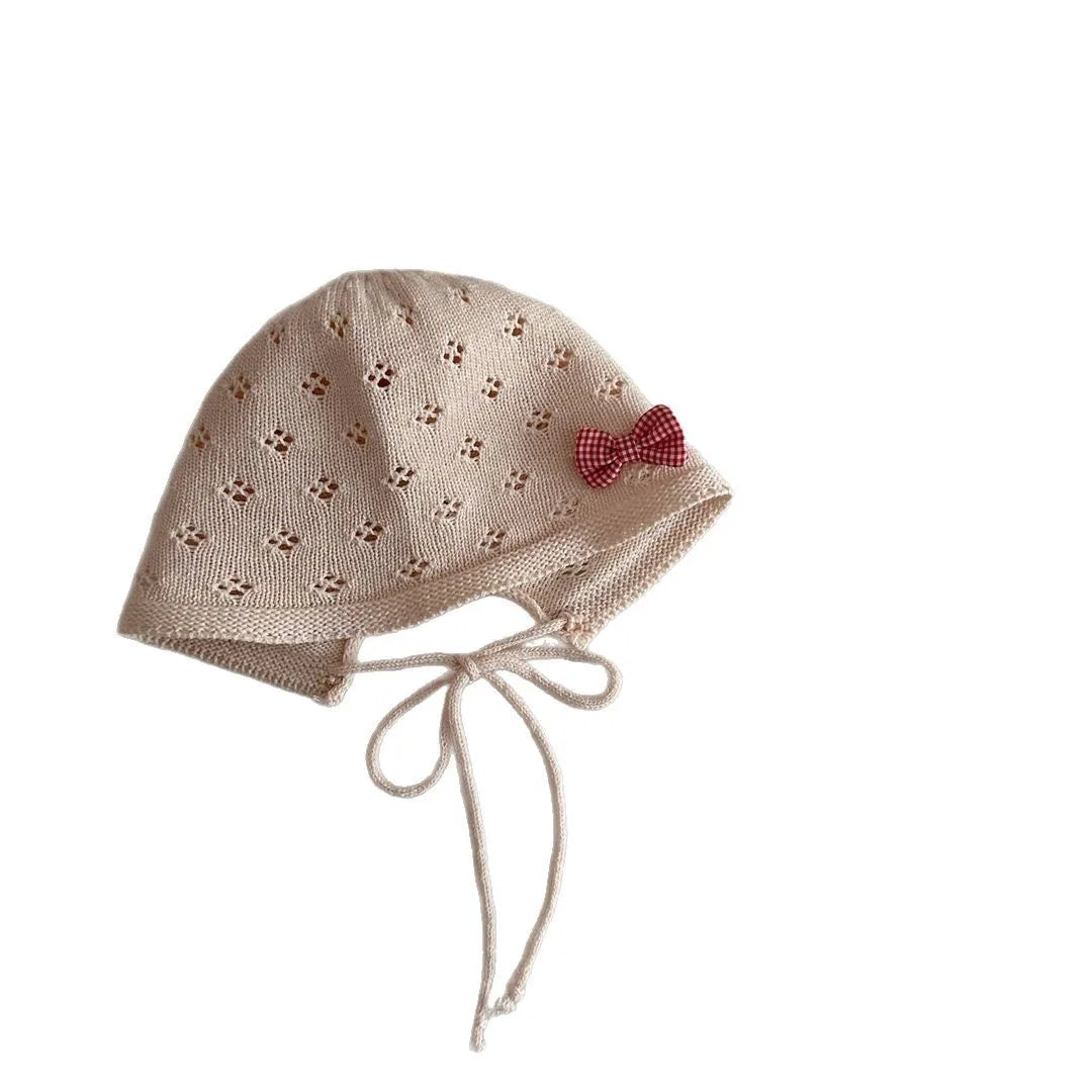 50-52cm Summer Children Sunscreen Hat Girl Cotton Thread Knitted Strap Bow Breathable Hat Baby Sun Hat