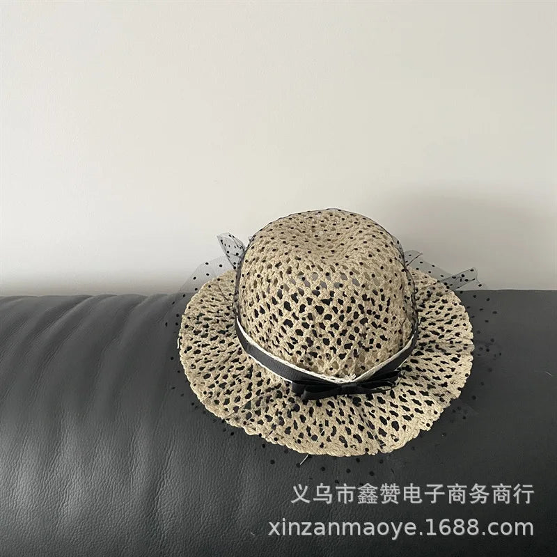 50-52cm Girls Sun Hat Summer Children Straw Hat Girl Lace Big Eaves Sunscreen Bucket Hat Girl Baby for Beach