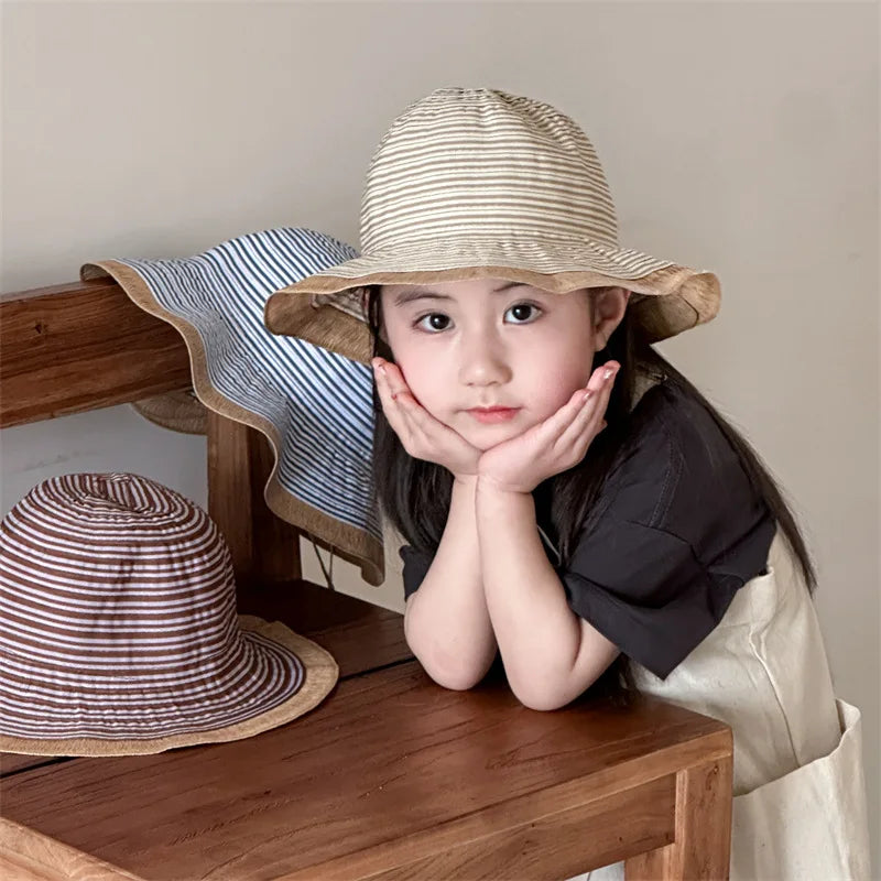 50-52cm Baby SunHat Summer Girls Bucket Hat Kids Cotton Travel Hats Child Big Brim Outdoor Beach Caps Casual Cap