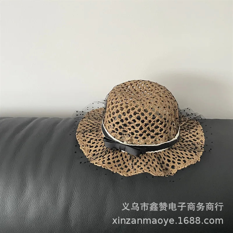 50-52cm Girls Sun Hat Summer Children Straw Hat Girl Lace Big Eaves Sunscreen Bucket Hat Girl Baby for Beach