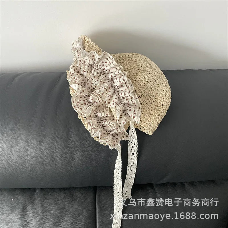 48-52cm Summer Baby Hats Sun Hats Small Floral Girls Woven Straw Hat Princess Sunshade Beach Hat Sunscreen Hat