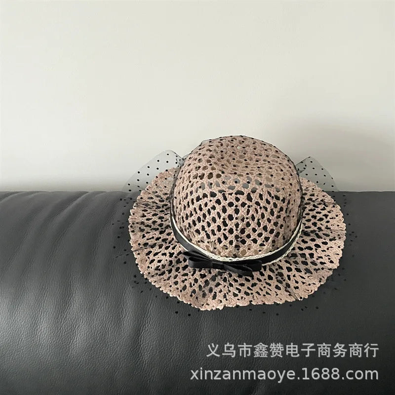 50-52cm Girls Sun Hat Summer Children Straw Hat Girl Lace Big Eaves Sunscreen Bucket Hat Girl Baby for Beach