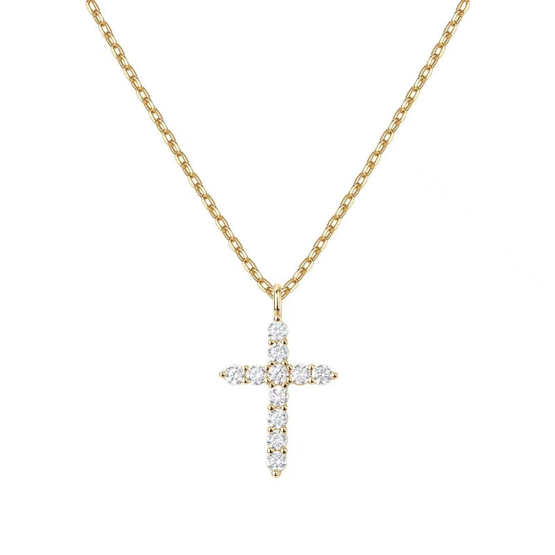 EHAO New Necklace Full Diamond Women's Clavicle Chain Gold 14k Gold Pendant