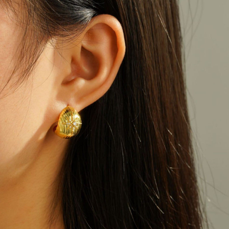 EHAO Exquisite Versatile Earrings Textured Ear Buckles Copper Plated Gold Zircon Needle Earrings