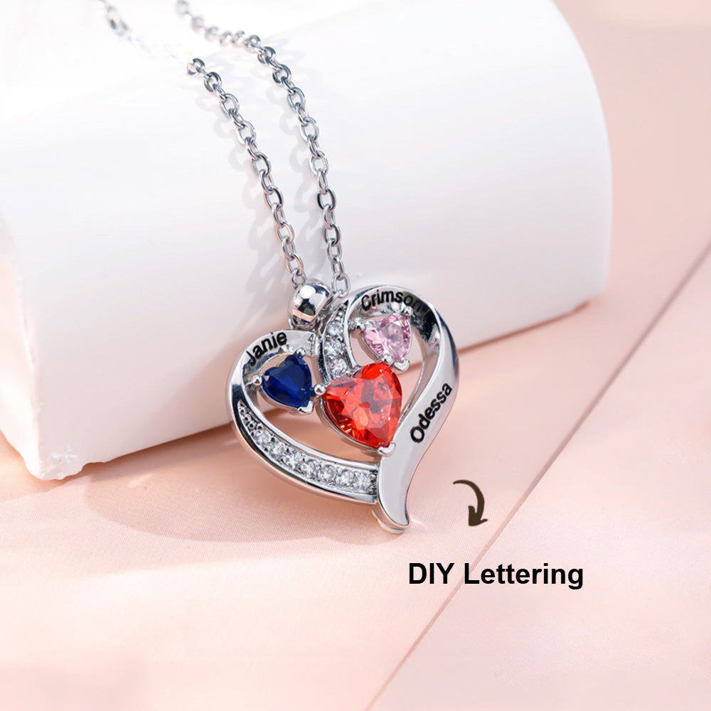 European and American Thanksgiving gifts December birthstone love-shaped necklace female personality DIY engraved name collarbone chain jewelry