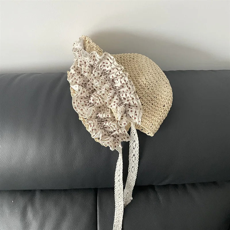 48-52cm Summer Baby Hats Sun Hats Small Floral Girls Woven Straw Hat Princess Sunshade Beach Hat Sunscreen Hat