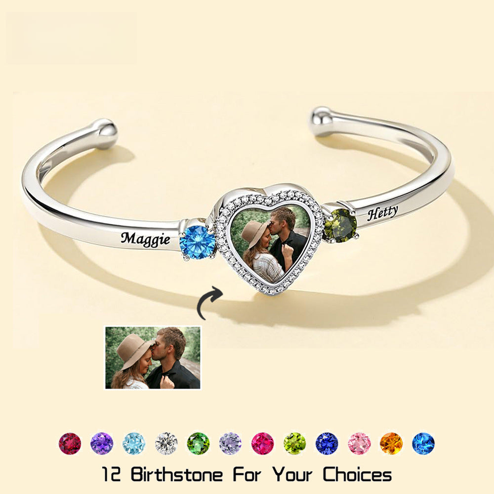 Mother's Day Custom Love Photos December Birthstone Bracelet Female Personality Engraved Name Jewelry Gift