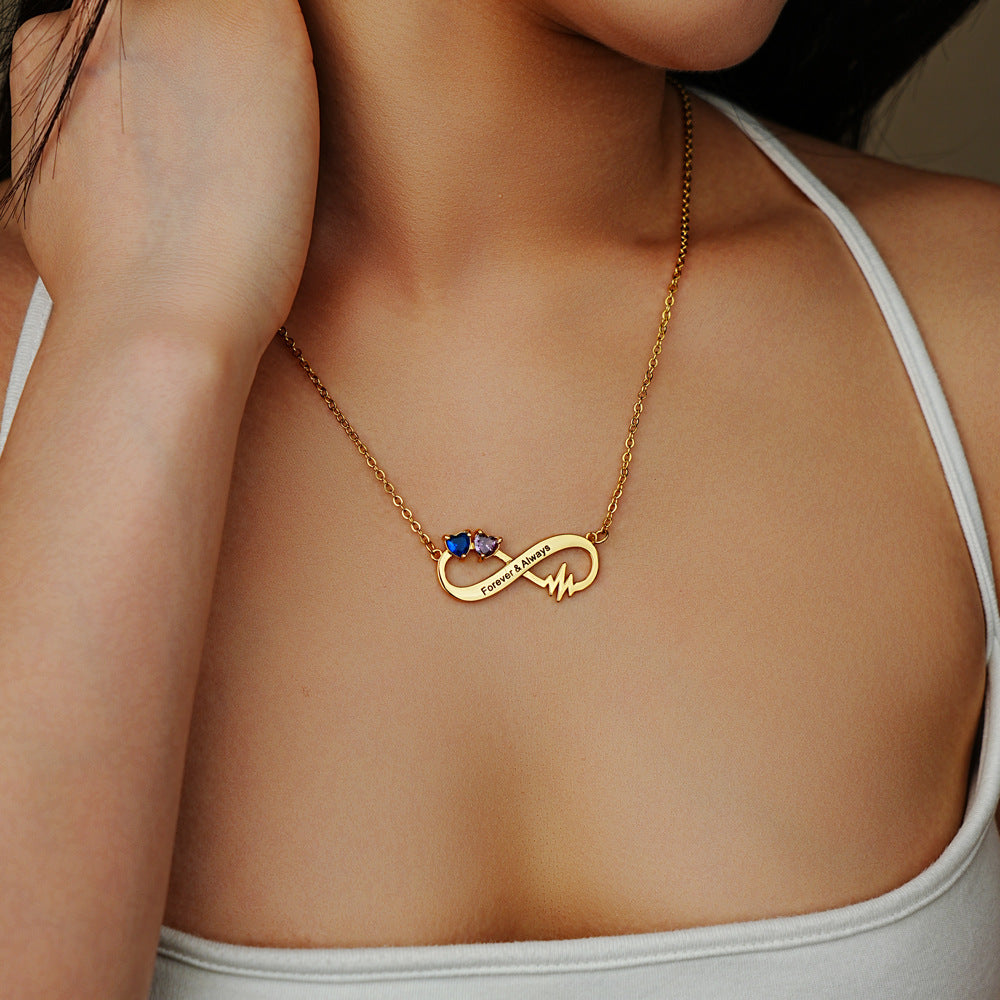 DIY Inlaid December Damond Engraved Name Necklace Personalized 8-character Infinity Symbol Necklace Jewelry