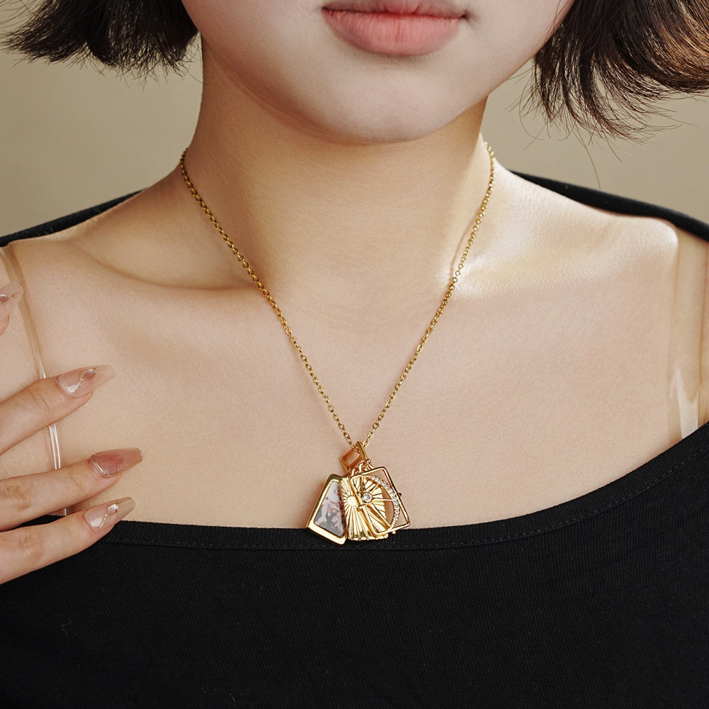 Personalized Retro Copper Customizable Photos Three-layer Combination Pendants Necklaces Jewelry