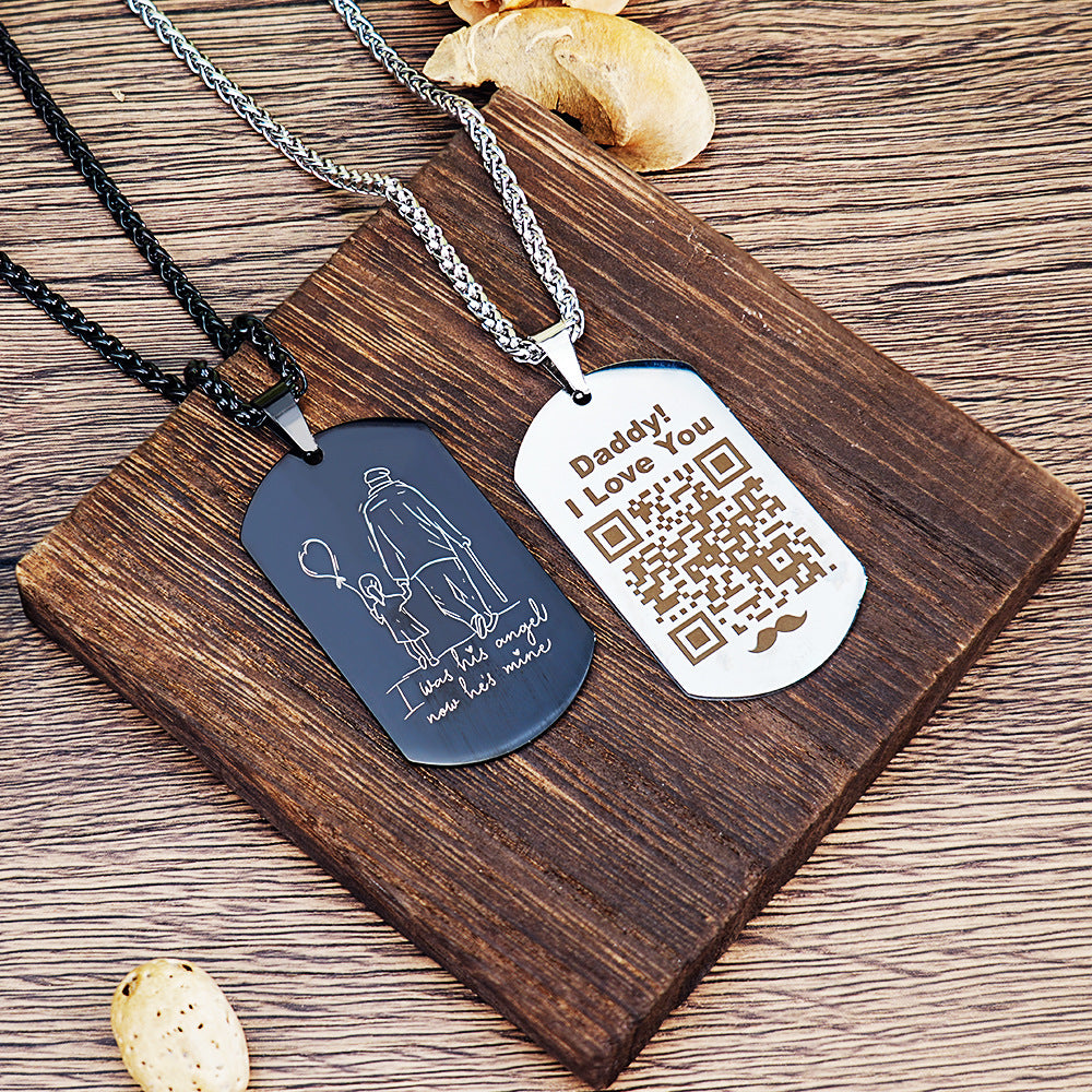 Father's Day Gift Jewelry Stainless Steel Hip-hop DIY Lettering Color Printing Military Pendant Necklace