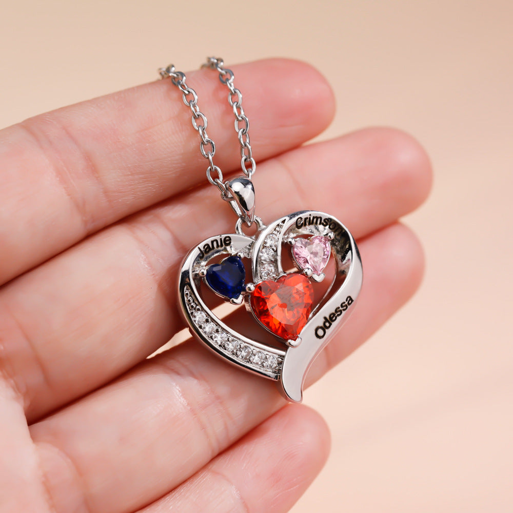European and American Thanksgiving gifts December birthstone love-shaped necklace female personality DIY engraved name collarbone chain jewelry
