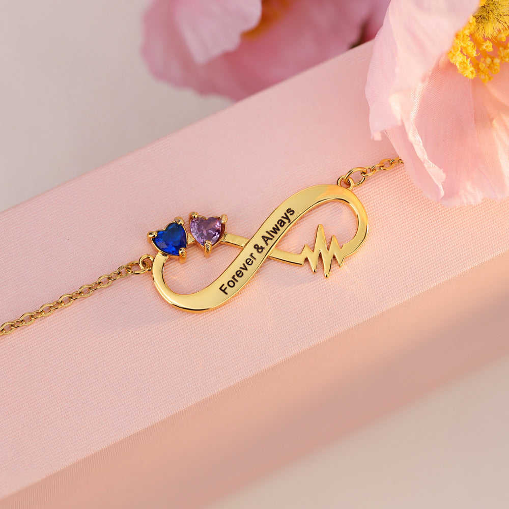 DIY Inlaid December Damond Engraved Name Necklace Personalized 8-character Infinity Symbol Necklace Jewelry