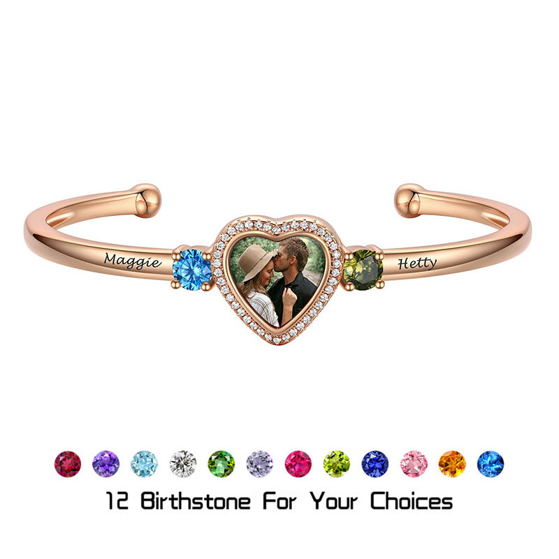 Mother's Day Custom Love Photos December Birthstone Bracelet Female Personality Engraved Name Jewelry Gift