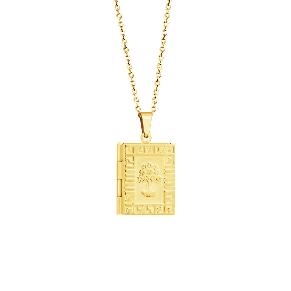 18K Copper Photo Frame Necklace Women Simple Love Photo Box Pendant Jewelry