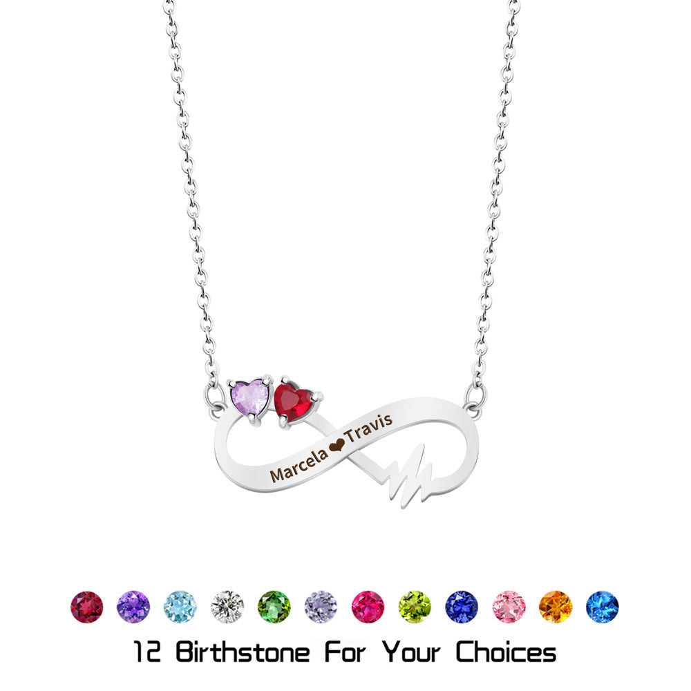 DIY Inlaid December Damond Engraved Name Necklace Personalized 8-character Infinity Symbol Necklace Jewelry