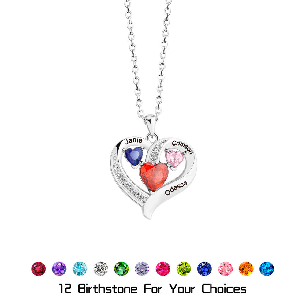 European and American Thanksgiving gifts December birthstone love-shaped necklace female personality DIY engraved name collarbone chain jewelry