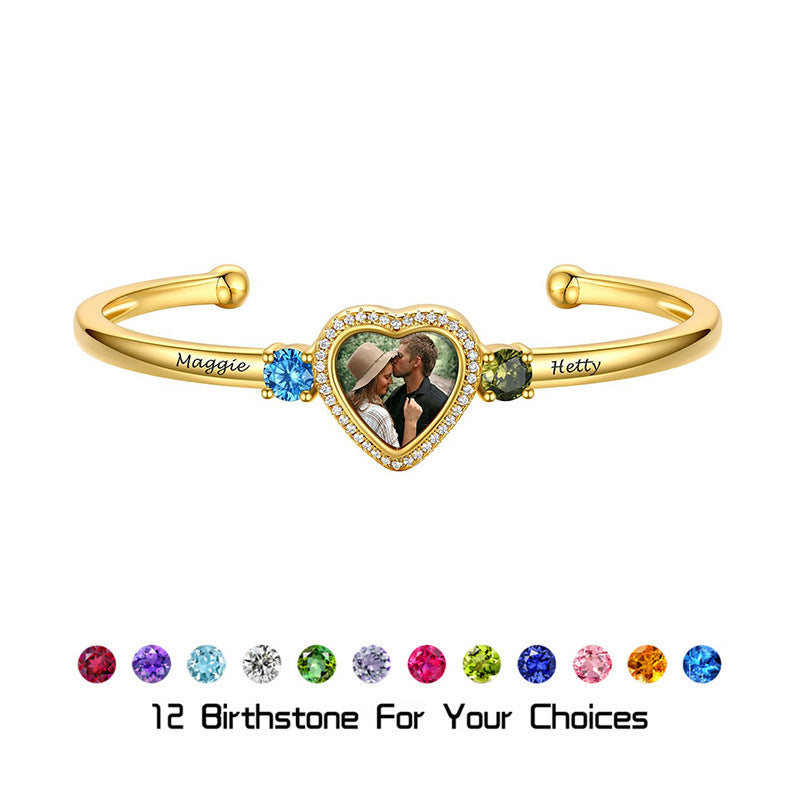 Mother's Day Custom Love Photos December Birthstone Bracelet Female Personality Engraved Name Jewelry Gift