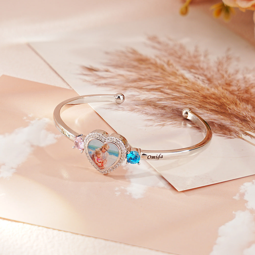 Mother's Day Custom Love Photos December Birthstone Bracelet Female Personality Engraved Name Jewelry Gift