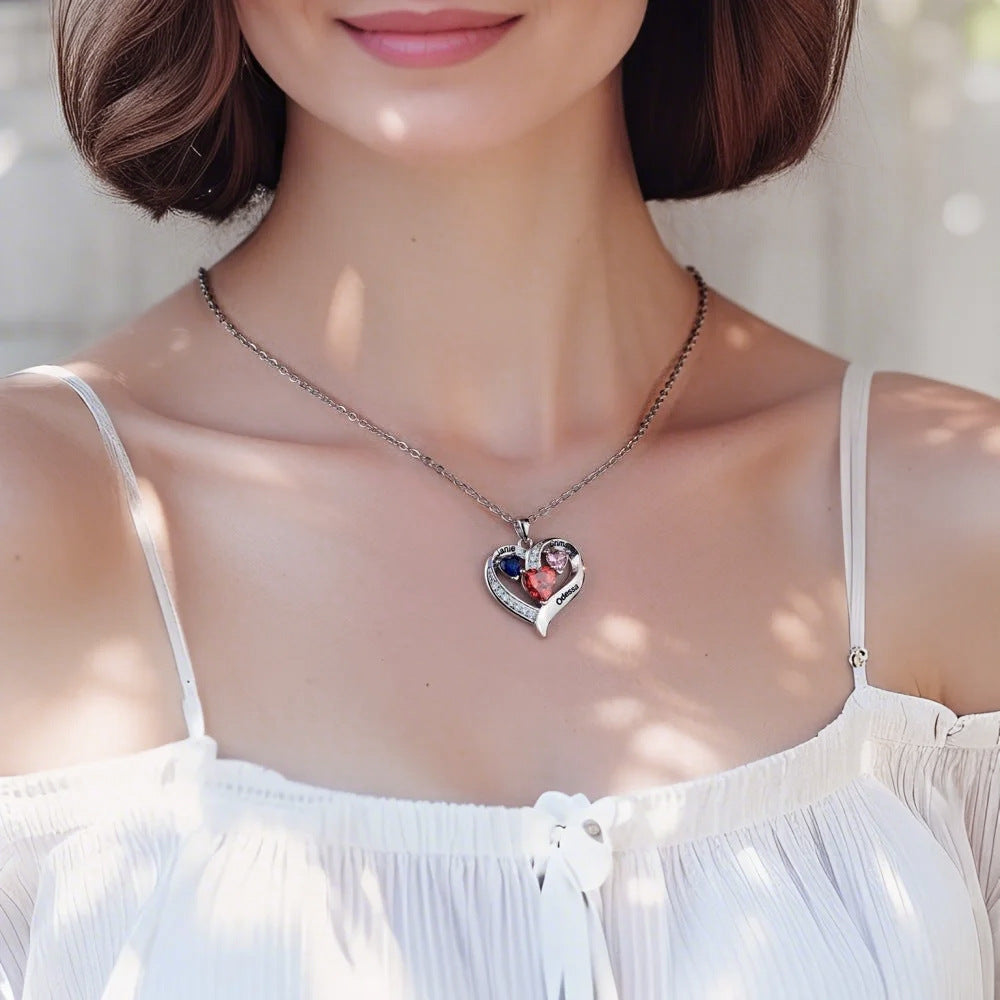 European and American Thanksgiving gifts December birthstone love-shaped necklace female personality DIY engraved name collarbone chain jewelry