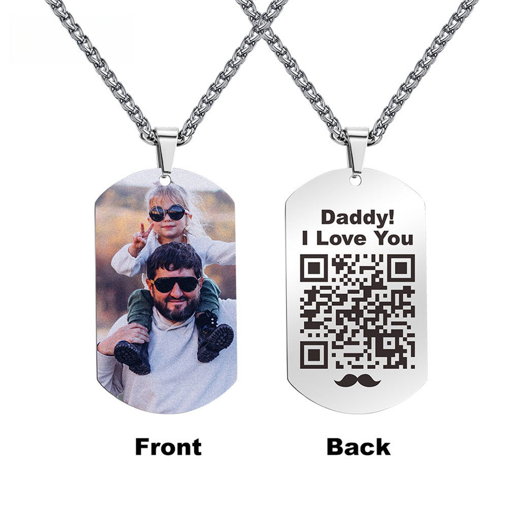 Father's Day Gift Jewelry Stainless Steel Hip-hop DIY Lettering Color Printing Military Pendant Necklace